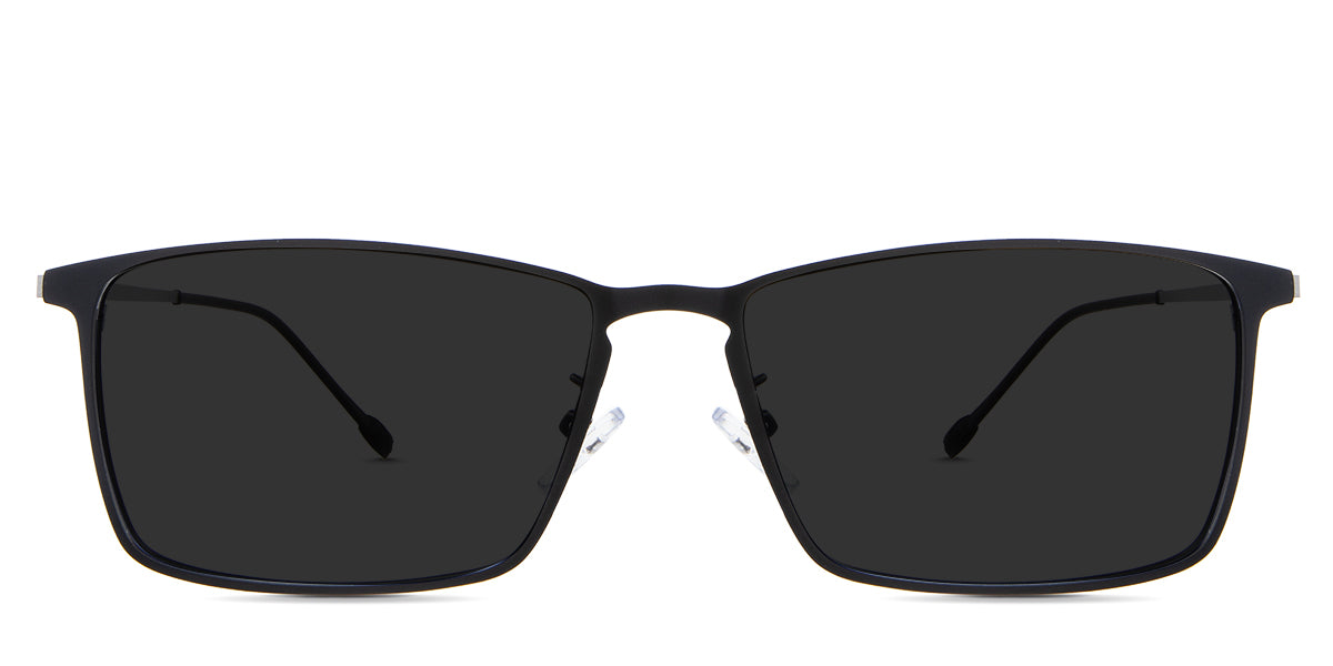 Ares black tinted Standard Solid sunglasses in the raven variant - it's a rectangular metal frame with a thin arm and hook-style hinges.