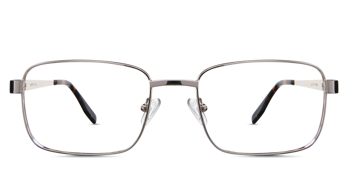 Carter Eyeglasses in the salt variant - have a wide rectangular viewing lens.