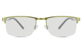 Colson black tinted Standard Solid sunglasses in the lime - are rectangular frames in an ant gold color and have a metal rim and acetate arm.