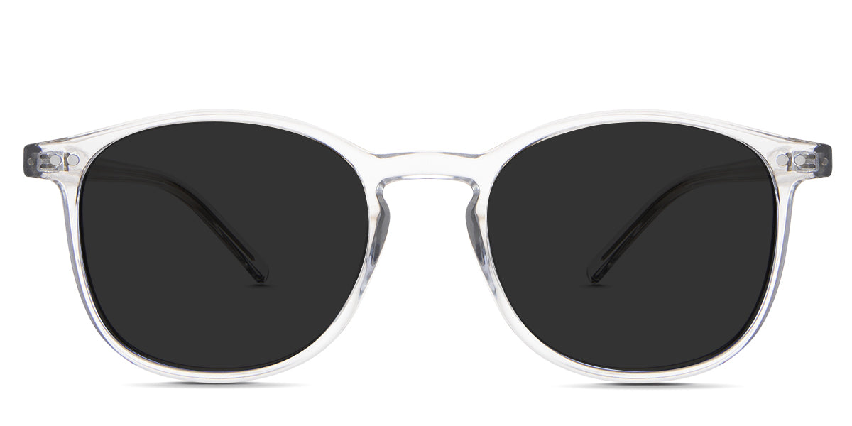 Coven Gray Polarized in the Cloudsea variant - it's an acetate frame with two round decorative rivets in both end pieces, frame names, and size imprints inside the arm.