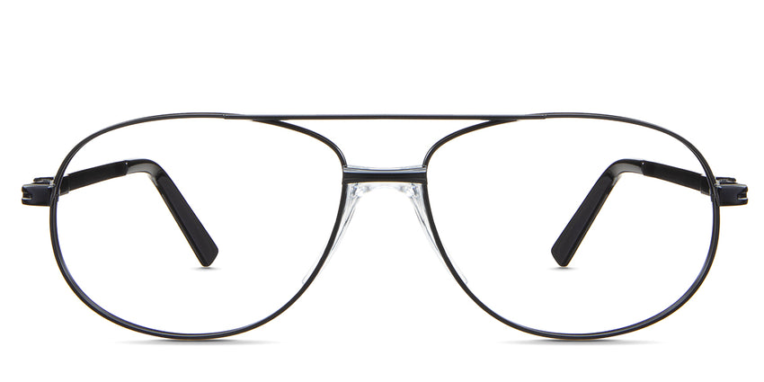 Dax eyeglasses in the woodsmoke variant - is an aviator-shaped frame in black.