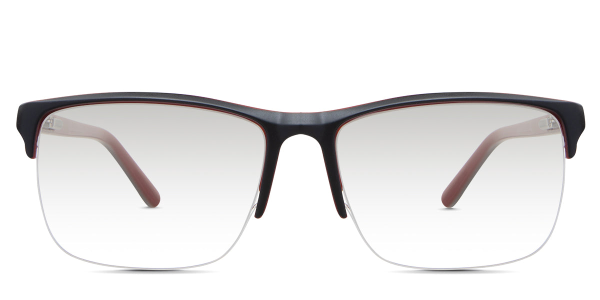Dillon black tinted Gradient glasses in the Garnet variant - it's a rectangular half-rimmed acetate frame with a built-in nose pad.