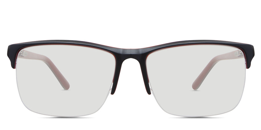 Dillon  black tinted Standard Solid glasses in the Garnet variant - it's a rectangular half-rimmed acetate frame with a built-in nose pad.