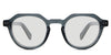 Ellis black tinted Standard Solid glasses in granite variant - is an acetate frame with extended end piece. It has a keyhole shaped nose bridge and the temple arms are 145mm length with visible wire core