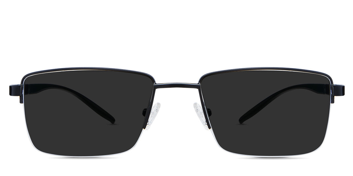 Gray Polarized in cemani variant - it's a rectangular frame with a straight and wide nose bridge and an acetate arm with a metal stripe pattern.