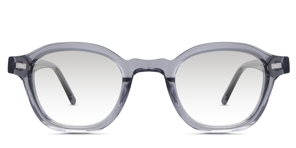 Ghent Black Sunglasses Gradient in the Cerulean variant - is a round transparent frame with a wide nose bridge and skull-shaped temple tips.