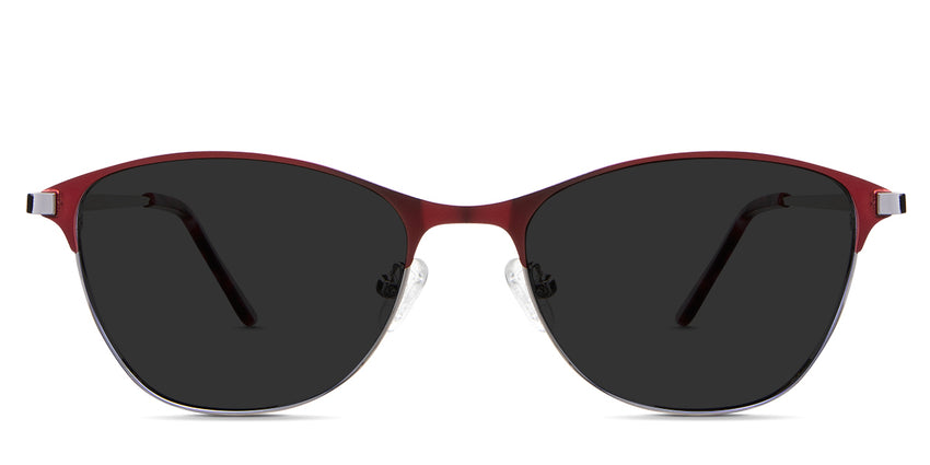 Isla Gray Polarized in the Burgundy variant—it's a metal frame with a narrow-width nose bridge and a combination of metal and acetate temples.
