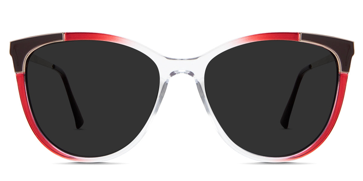 Izara Gray Polarized in the Vermilion variant - it's a cat-eye frame with a U-shaped nose bridge and a metal temple arm.