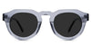 Jax  Gray Polarized in periwinkle variant - is a narrow transparent frame with high keyhole shaped nose bridge and the crystal temple arms has visible silver wire core 