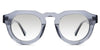 Jax black tinted Gradient sunglasses in Periwinkle variant - is a narrow transparent frame with high keyhole shaped nose bridge and the crystal temple arms has visible silver wire core 