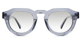 Jax black tinted Gradient sunglasses in Periwinkle variant - is a narrow transparent frame with high keyhole shaped nose bridge and the crystal temple arms has visible silver wire core 