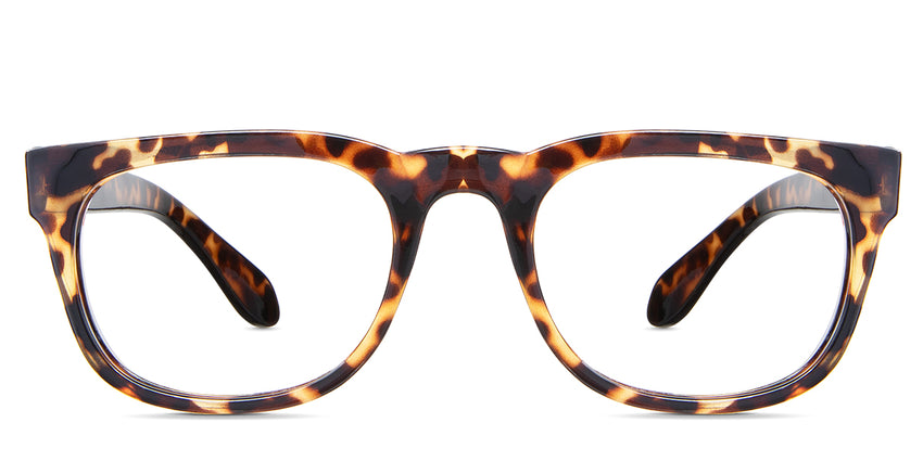 Jett eyeglasses in the ocelot variant - it's a full-rimmed frame in color tortoise.