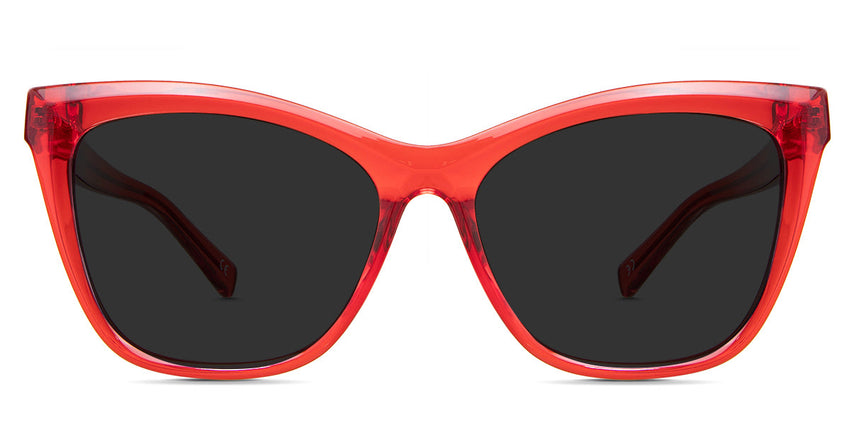 Lia Gray Polarized glasses in the Coquelicot variant - is an acetate frame with a U-shaped nose bridge, built-in nose pads, and a visible silver patterned wire core inside both arms.