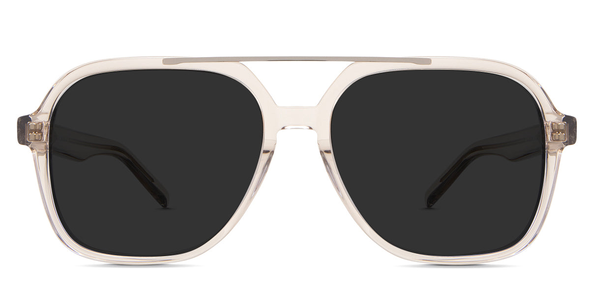 Myla Black Sunglasses Standard Solid in the cade variant - it's a full-rimmed acetate frame with a metal bar on top of the rim and built-in nose pads.