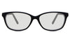 Nia black tinted Standard Solid glasses in the midnight variant - it's a narrow rectangular, oval frame with a built-in nose pad.