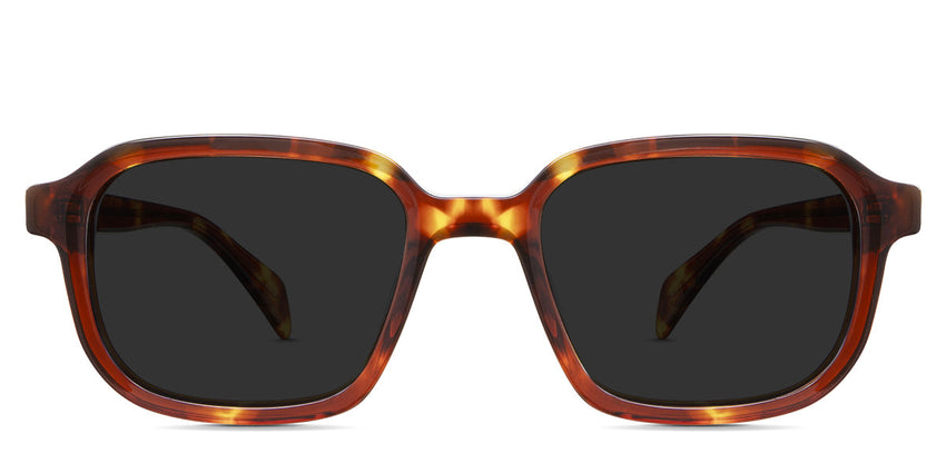 Niro Gray Polarized in the Cinnamon variant - it's a rectangular thin frame in tortoise color with a patterned wire core visible in the arm.