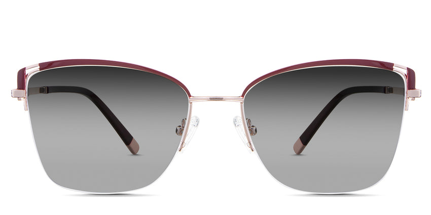 Phoebe black tinted Gradient  sunglasses in the Carmine variant - is a metal frame with adjustable nose pads, a thin temple arm, and wide tips.