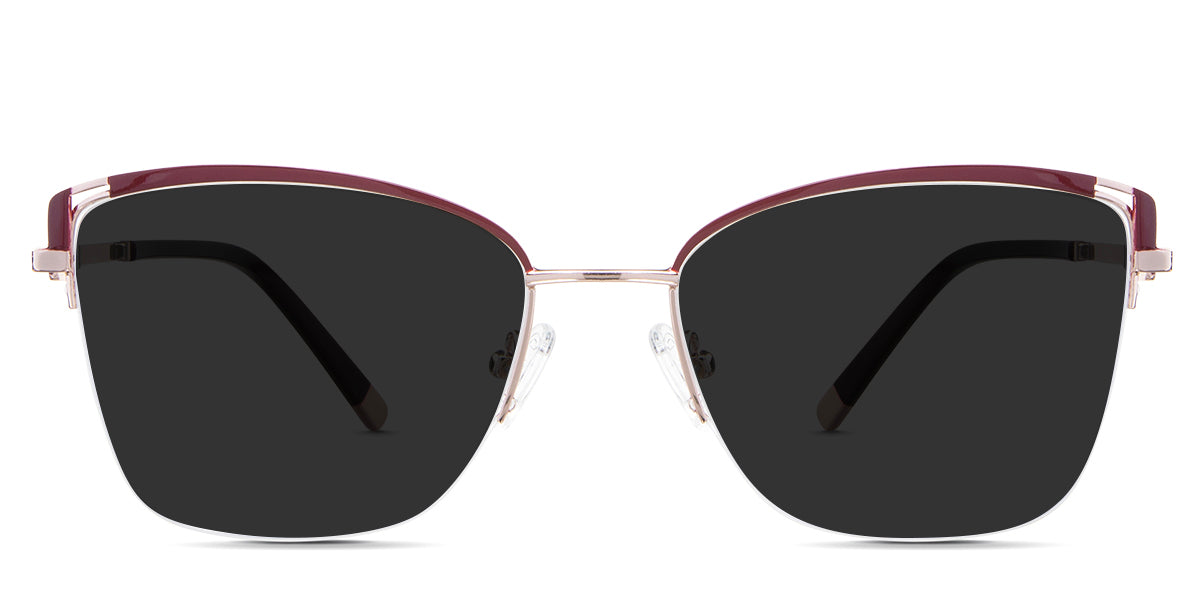 Phoebe Gray Polarized in the Carmine variant - is a metal frame with adjustable nose pads, a thin temple arm, and wide tips.