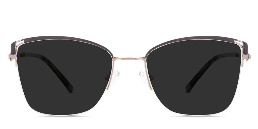 Phoebe Gray Polarized in the Raccoon variant - is a half-rimmed frame with a wide viewing lens and acetate temples.