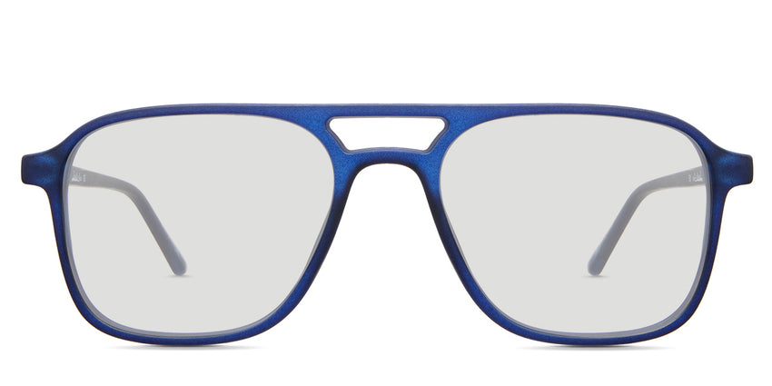 Ralph black Standard Solid in the gentian variant  is a thin, full-rimmed frame with a square viewing lens and frame name, color, and size imprints inside the arm.