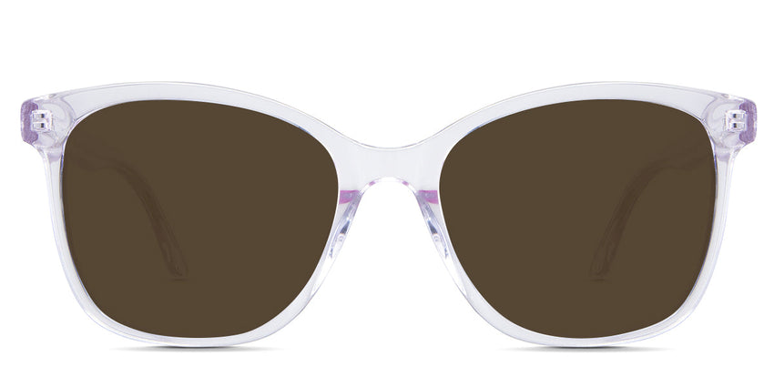 Remi Brown Polarized in the Violet variant - it's a transparent frame with built-in nose pads and a short 140 mm temple arm.