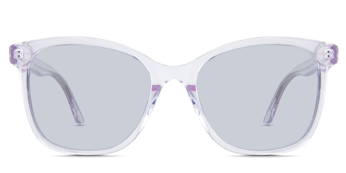 Remi Blue Tinted Standard Solid in the Violet variant - it's a transparent frame with built-in nose pads and a short 140 mm temple arm.