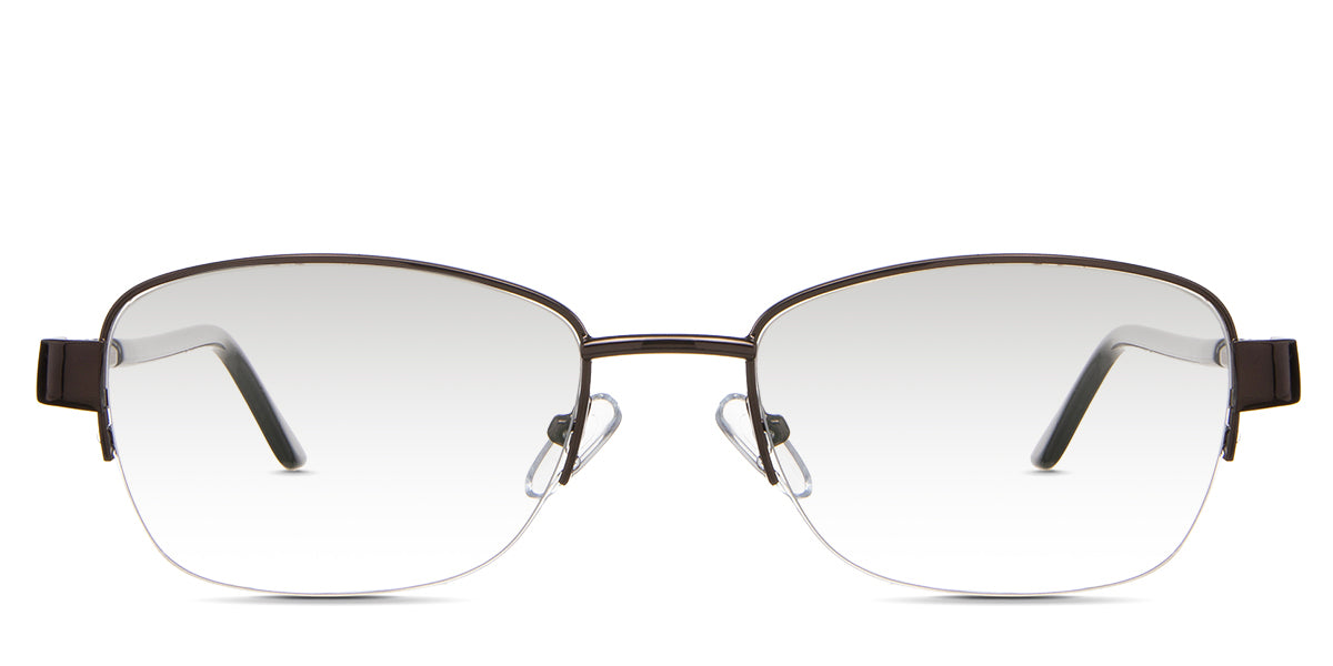 Sadie black Gradient in the Truffle variant - is a rectangular frame with a low-sized nose bridge and has a decorative metal connecting the rim and arm.