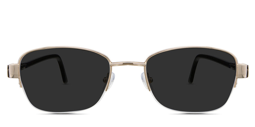 Sadie Gray Polarized in the camelus variant - is a half-rimmed frame with a regular wide nose bridge, an adjustable nose pad, and an acetate arm.