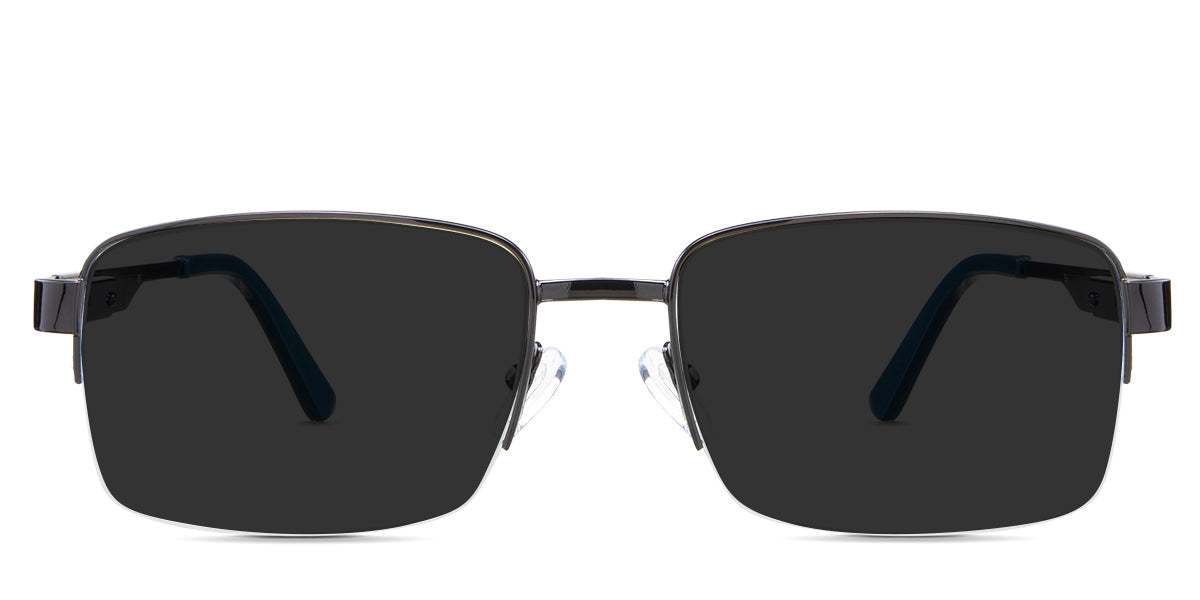 Sanna Gray Polarized in the Iridium variant - it's a rectangular half-rimmed frame with adjustable silicon nose pads and a long temple arm.