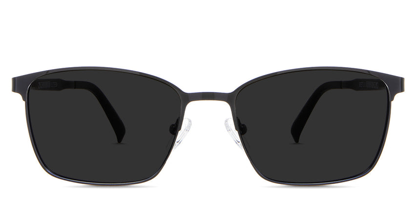 Sawyer Gray Polarized in the Carbon variant - is a thin rectangular frame with a metal rim and acetate temples.