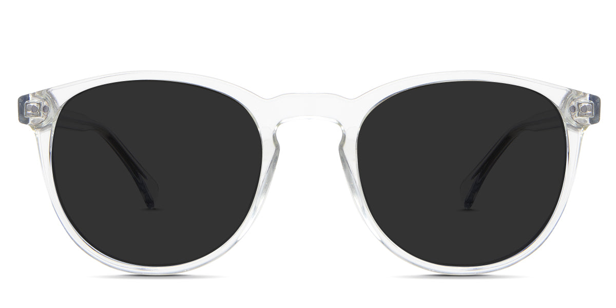 Shea Gray Polarized in the Palais variant - are a combination of round and oval frames with a keyhole-shaped nose bridge and have frame name and size information imprinted inside the arm.