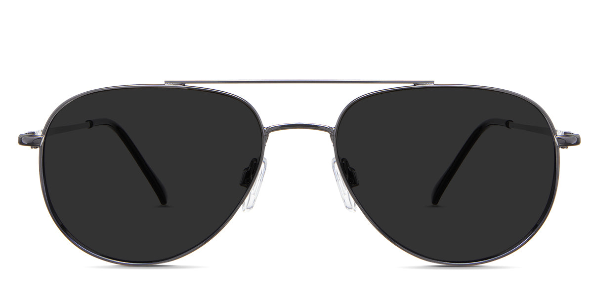 Shiloh Gray Polarized in the gravel variant - it's an aviator-shaped frame with adjustable nose pads and a company name imprinted on the left side of the arm.