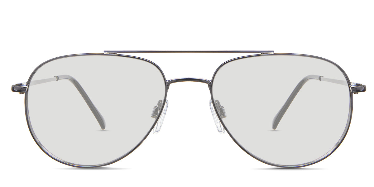 Shiloh black Standard Solid in the gravel variant - it's an aviator-shaped frame with adjustable nose pads and a company name imprinted on the left side of the arm.