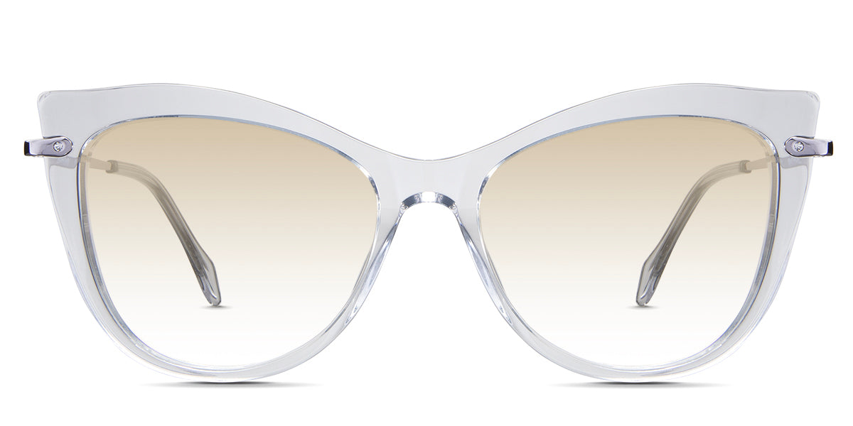 Susan Beige Tinted Gradient in the Crystal variant - is a cat-eye frame with a U-shaped nose bridge and a combination of metal arm and acetate tips.