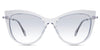 Susan Blue Tinted Gradient in the Crystal variant - is a cat-eye frame with a U-shaped nose bridge and a combination of metal arm and acetate tips.