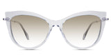 Susan Brown Tinted Gradient in the Crystal variant - is a cat-eye frame with a U-shaped nose bridge and a combination of metal arm and acetate tips.