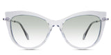 Susan Green Tinted Gradient in the Crystal variant - is a cat-eye frame with a U-shaped nose bridge and a combination of metal arm and acetate tips.