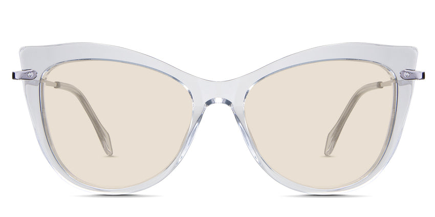 Susan Beige Tinted Solid in the Crystal variant - is a cat-eye frame with a U-shaped nose bridge and a combination of metal arm and acetate tips.