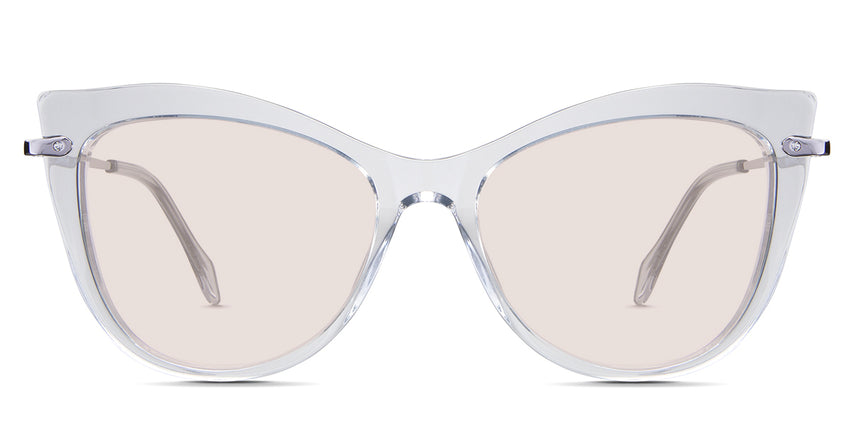 Susan Rose Tinted Solid in the Crystal variant - is a cat-eye frame with a U-shaped nose bridge and a combination of metal arm and acetate tips.