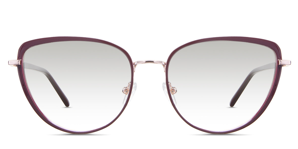 Trinity black tinted Gradient glasses in the Oxblood variant - is a full-rimmed frame with adjustable nose pads and frame names and size imprints inside the arm.