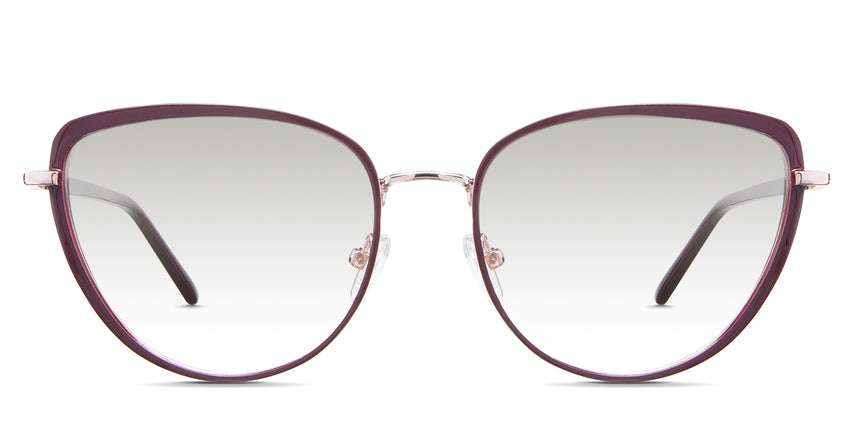 Trinity black tinted Gradient glasses in the Oxblood variant - is a full-rimmed frame with adjustable nose pads and frame names and size imprints inside the arm.