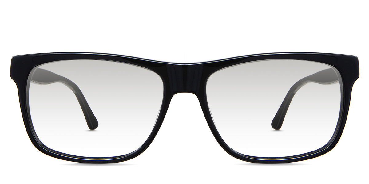 Wallis black tinted Gradient glasses in the midnight variant - it's medium to wide rectangular frame with a wide viewing area and a broad temple arm.