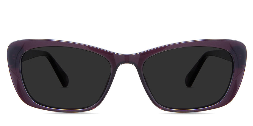 Wynter Gray Polarized in the Plum variant is a full-rimmed frame with built-in nose pads and a frame name and size imprinted inside the arm.