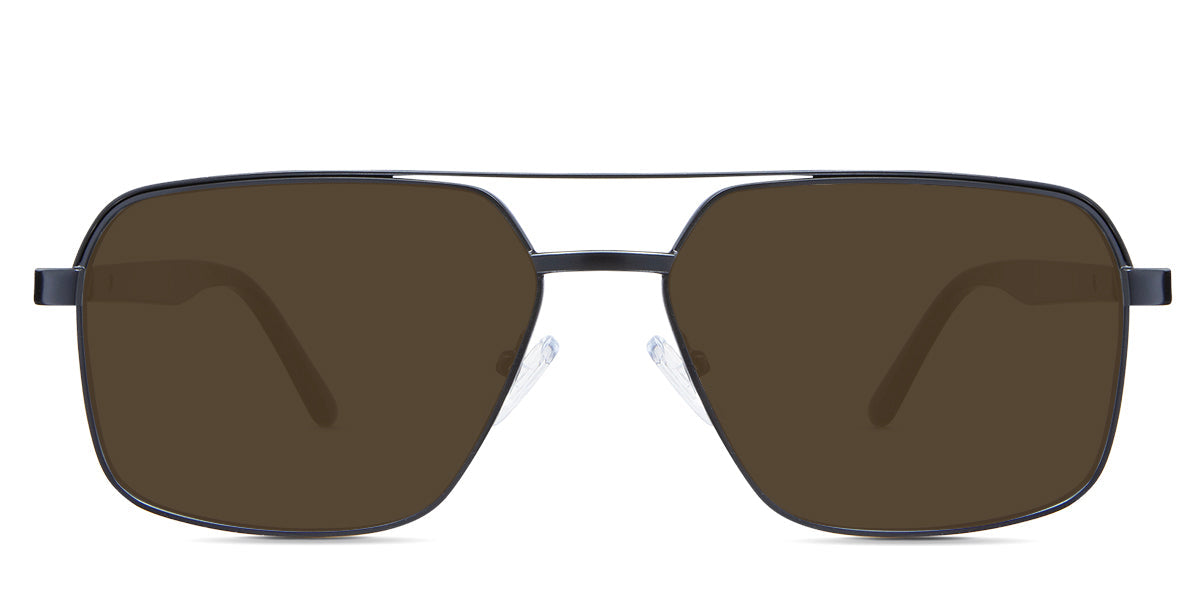 Xavier Brown Polarized in the Ursus variant - it's a rectangular frame with a two-bar metal bridge and a whole acetate temple.