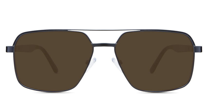 Xavier Brown Polarized in the Ursus variant - it's a rectangular frame with a two-bar metal bridge and a whole acetate temple.