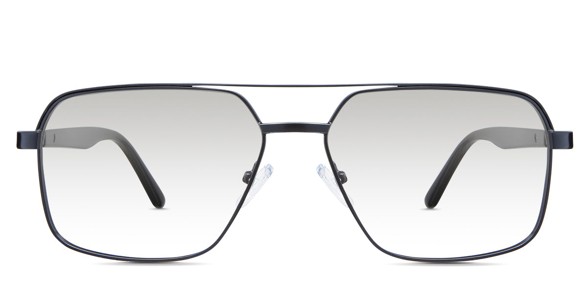 Xavier Black Tinted Gradient in the Ursus variant - it's a rectangular frame with a two-bar metal bridge and a whole acetate temple.