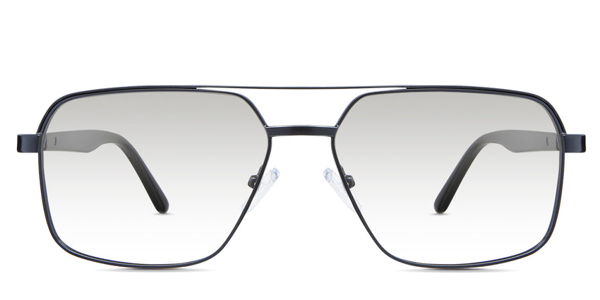 Xavier Black Tinted Gradient in the Ursus variant - it's a rectangular frame with a two-bar metal bridge and a whole acetate temple.