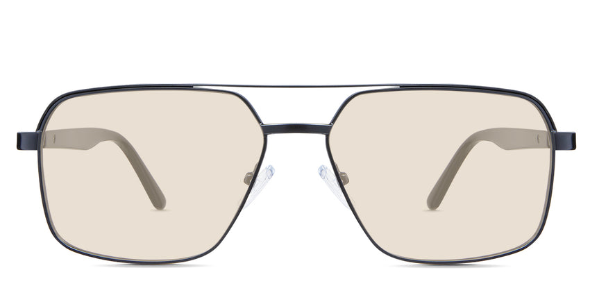 Xavier Beige Tinted Solid in the Ursus variant - it's a rectangular frame with a two-bar metal bridge and a whole acetate temple.