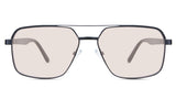 Xavier Rose Tinted Solid in the Ursus variant - it's a rectangular frame with a two-bar metal bridge and a whole acetate temple.