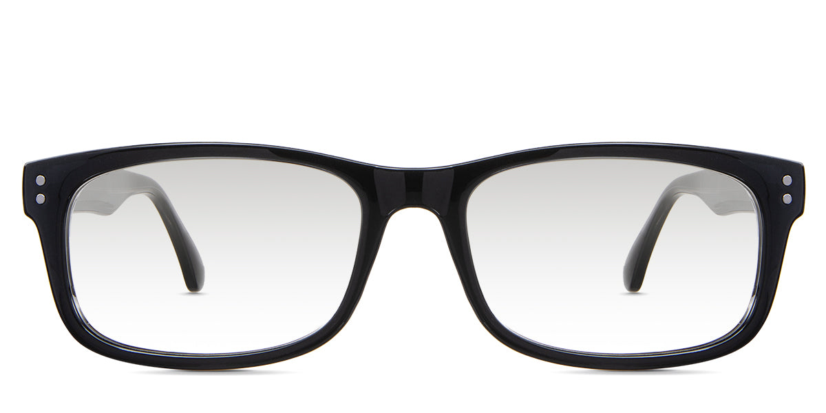Yael black tinted Gradient in the Midnight variant - is a full-rimmed acetate frame with a high nose bridge and flat, rounded broad temple tips.